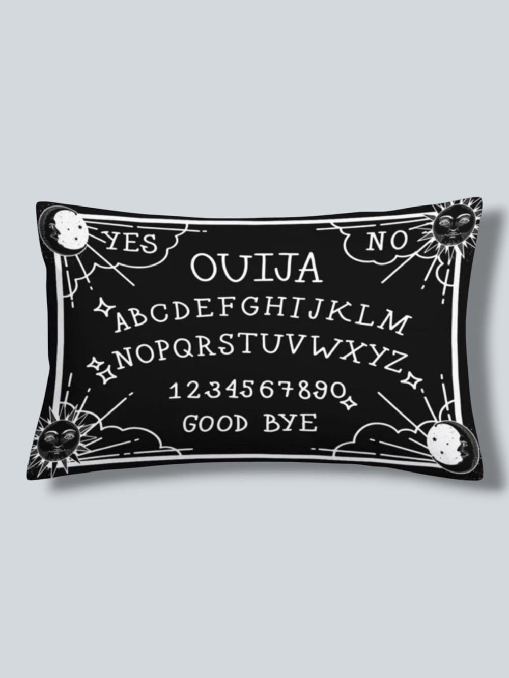 Pillow Cover Ouija Board Moon Stars Skull Black White Lumbar 19.7 in X 11.8